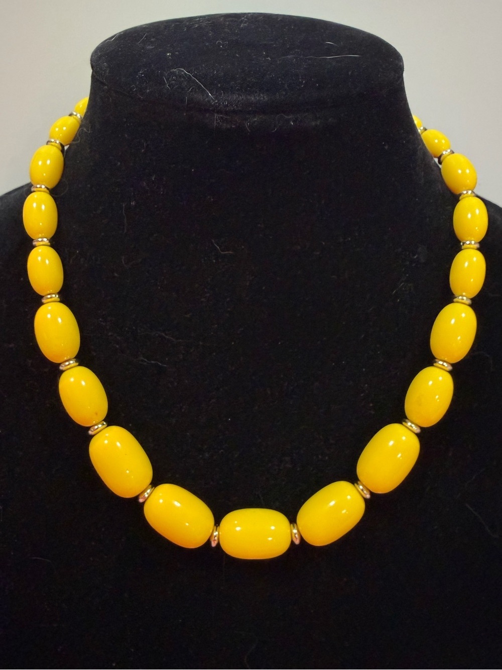 Vintage MCM Yellow Beaded Statement Necklace Artsy Boho Style
